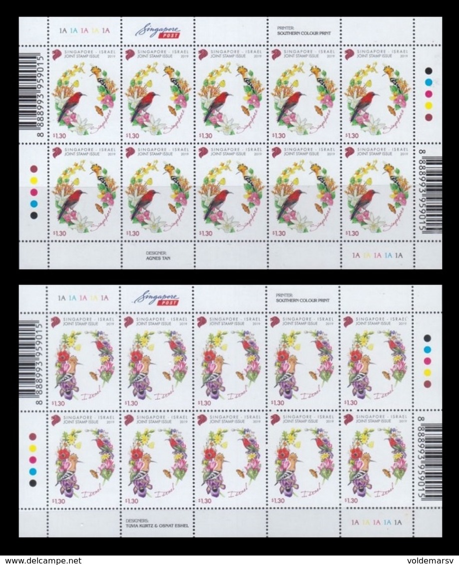 Singapore 2019 Mih. 2603/04 Flora And Fauna. Flowers And Birds (2 M/S) (joint Issue Singapore-Israel) MNH ** - Singapore (1959-...)