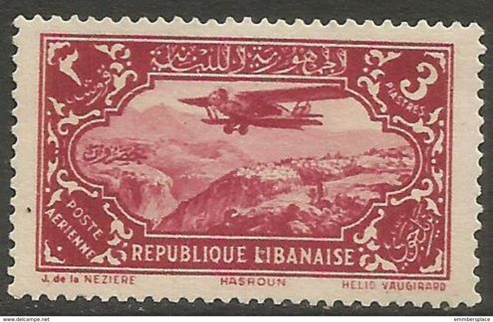 Lebanon - 1930 Airmail 3pi  MNH **  Mi 189 Sc C42 - Airmail