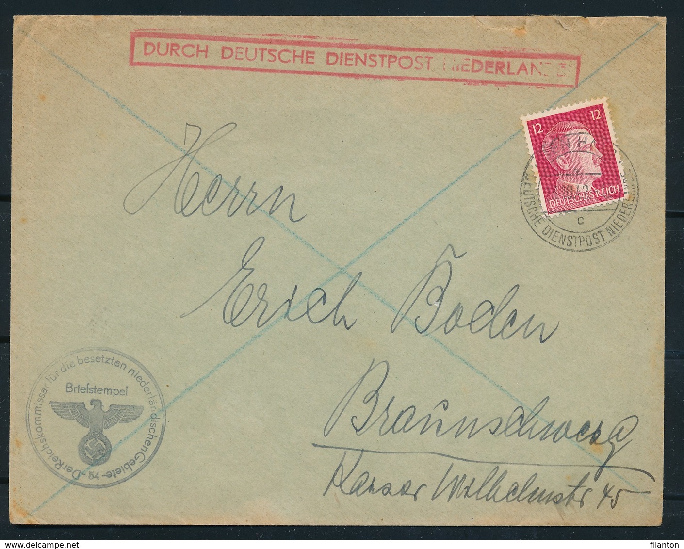 DEUTSCHE DIENSTPOST NIEDERLANDE - Briefomslag Dd 23-10-1942  DEN HAAG >> BRAUNSCHWEIG (ref. 1607) - Lettres & Documents