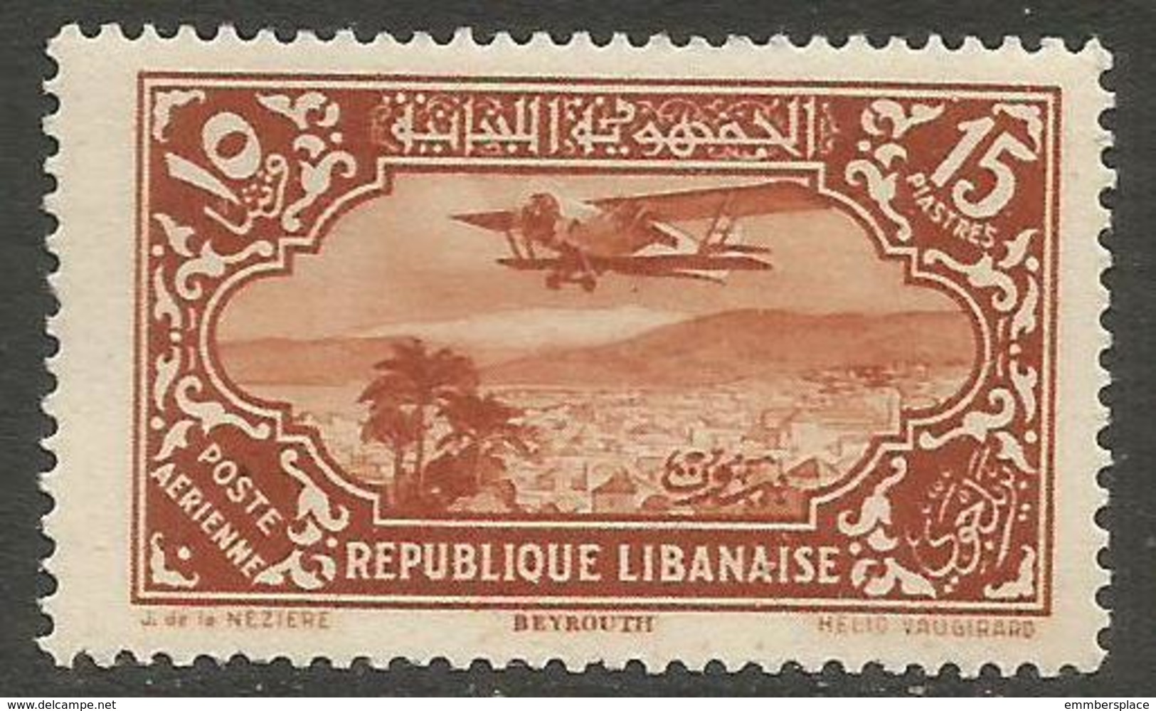 Lebanon - 1930 Airmail 15pi  MNH **  Mi 192 Sc C45 - Airmail