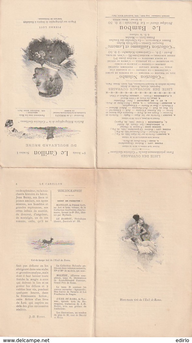 **  N° 1   Bulletin Bibliographique De La Collection Guillaume - Pierre Loti LE CARILLON Fermé H15cm - 1850 - 1899