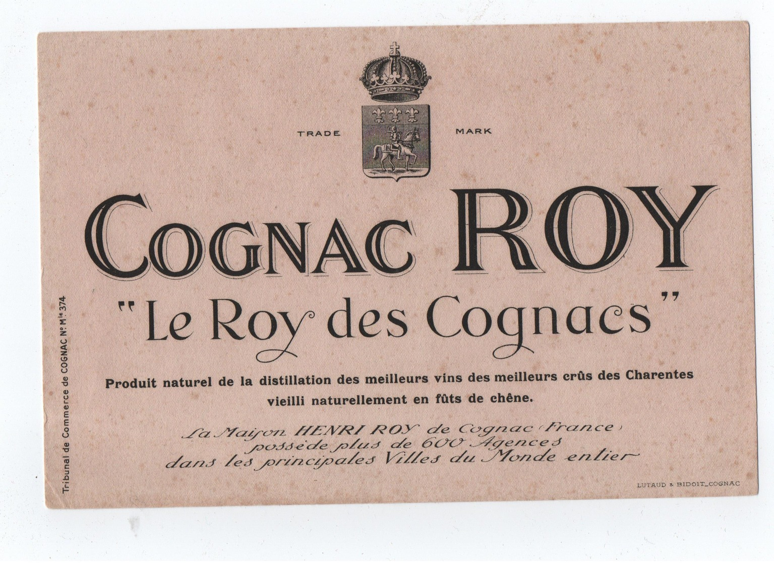 BUVARD --- "COGNAC ROY" -- "Le Roy Des Cognacs" - Cacao