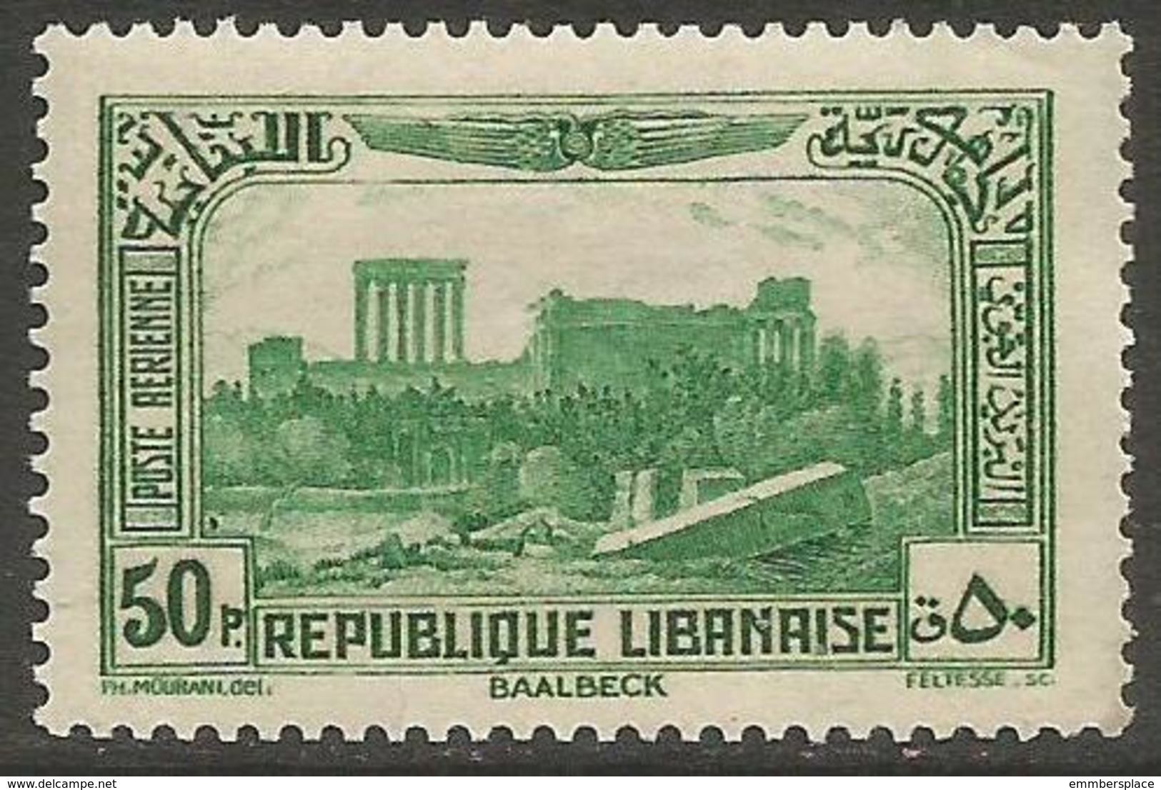 Lebanon - 1937 Airmail Baalbeck 50pi  MNH **  Mi 236   Sc C73 - Airmail