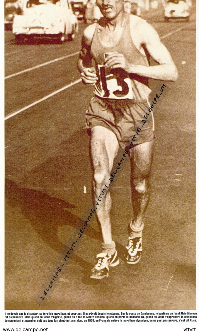 ATHLETISME : PHOTO (1956), JEUX OLYMPIQUES DE MELBOURNE (AUSTRALIE), ALAIN MIMOUN REMPORTE LE MARATHON (2 SCANS) - Collections