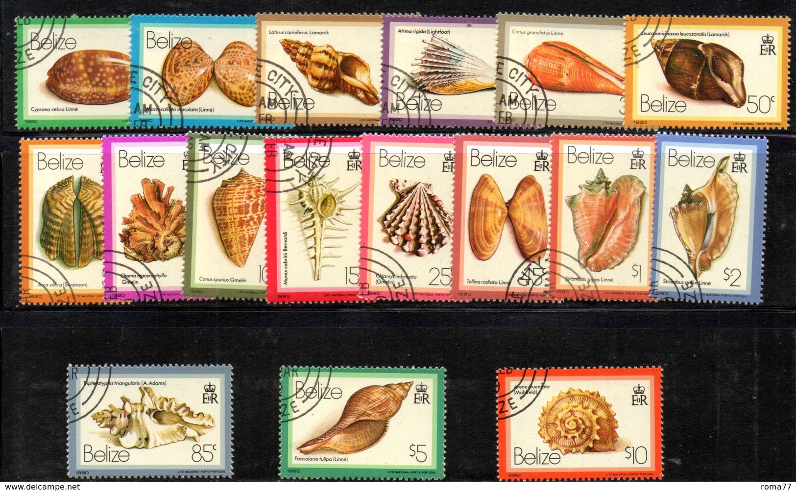 CI1181 - BELIZE 1980 , Serie Yvert N. 455/471  Usata (2380A) Conchiglie Coquillages Shells - Belize (1973-...)