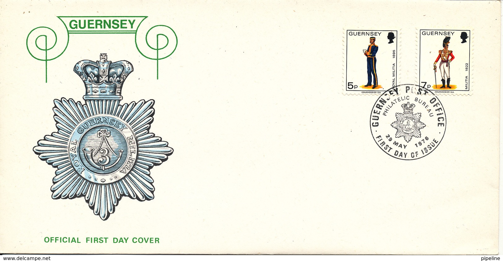 Guernsey FDC 29-5-1976 Uniforms Complete Set Of 2 With Nice Cachet - Guernsey