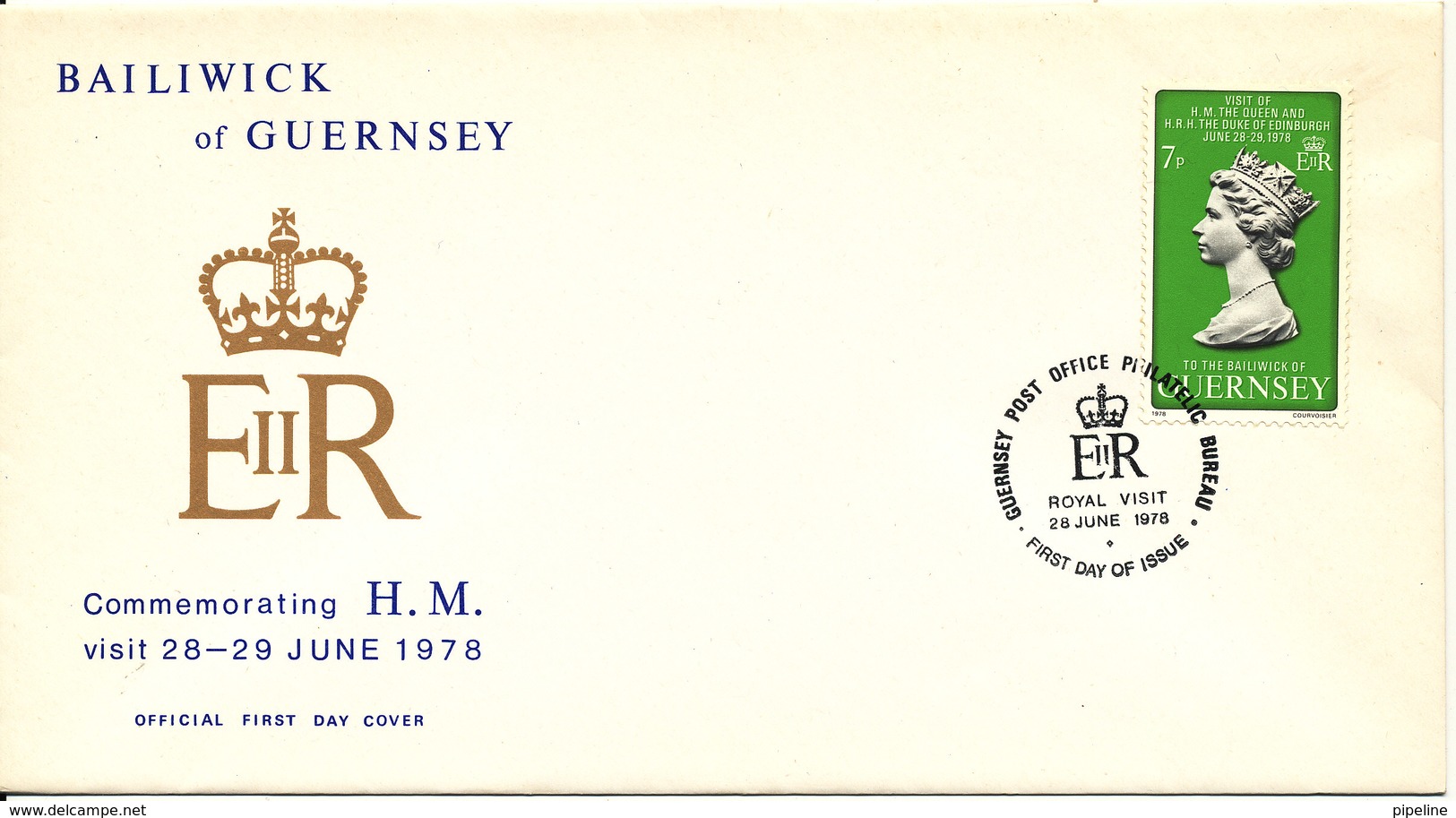 Guernsey FDC 28-6-1978 Commemorating The Visit Of Queen Elizabeth II To Guernsey 28-29/6-1978 With Cachet - Guernsey