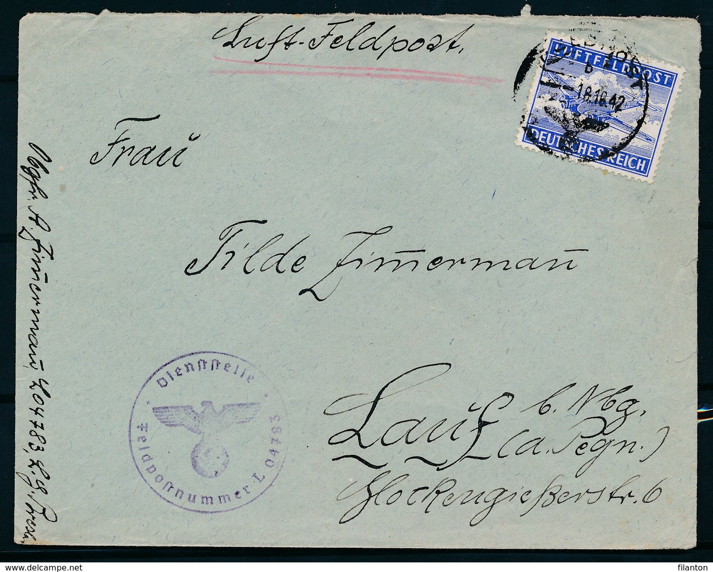 DEUTSCHES REICH - Luftfeldpost Dd 18-10-1942  (ref. 1611) - Poste Aérienne & Zeppelin