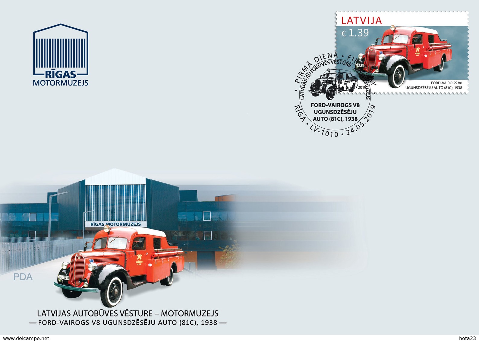 Fire Truck LATVIA / LETTLAND 2019 Old Car History Automobile 1938 FORD - VAIROGS V8  FDC - Lettonie