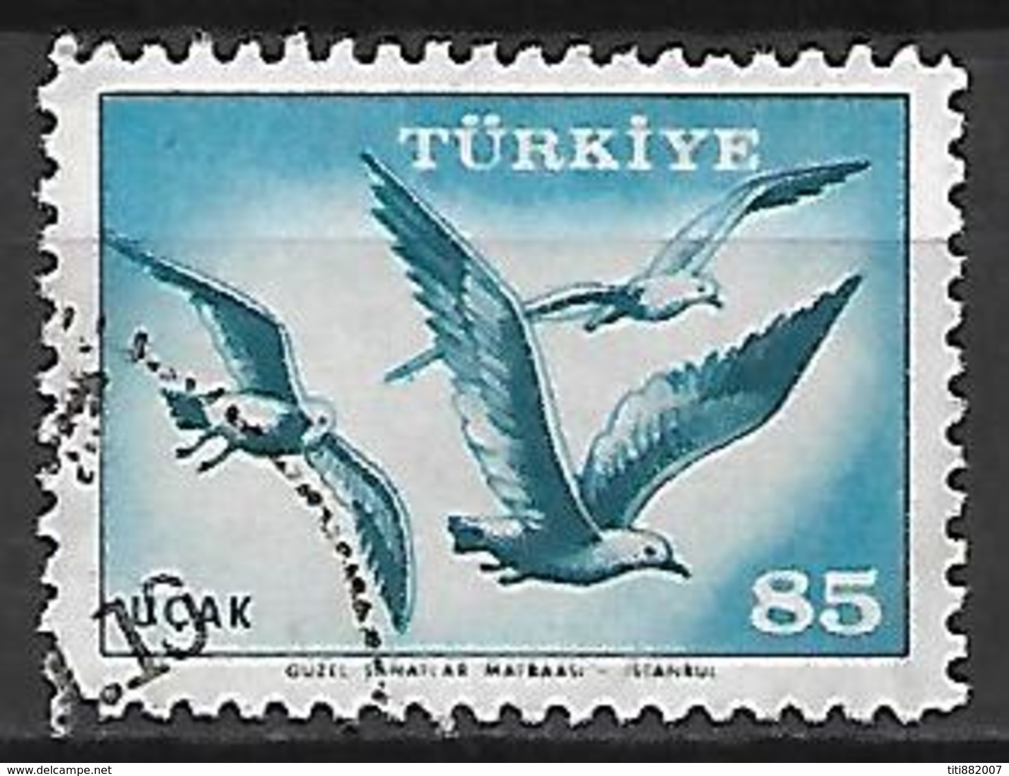 TURQUIE    -   Aéro   -   1959 .  Y&T N° 41  Oblitéré.   Mouettes - Airmail