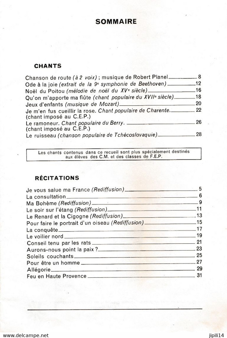 CHANTS ET RECITATIONS DIFFUSES PAR LA RADIO SCOLAIRE 1966-67  N°2 CM2 - FEP  ACHAT IMMEDIAT - 6-12 Jaar