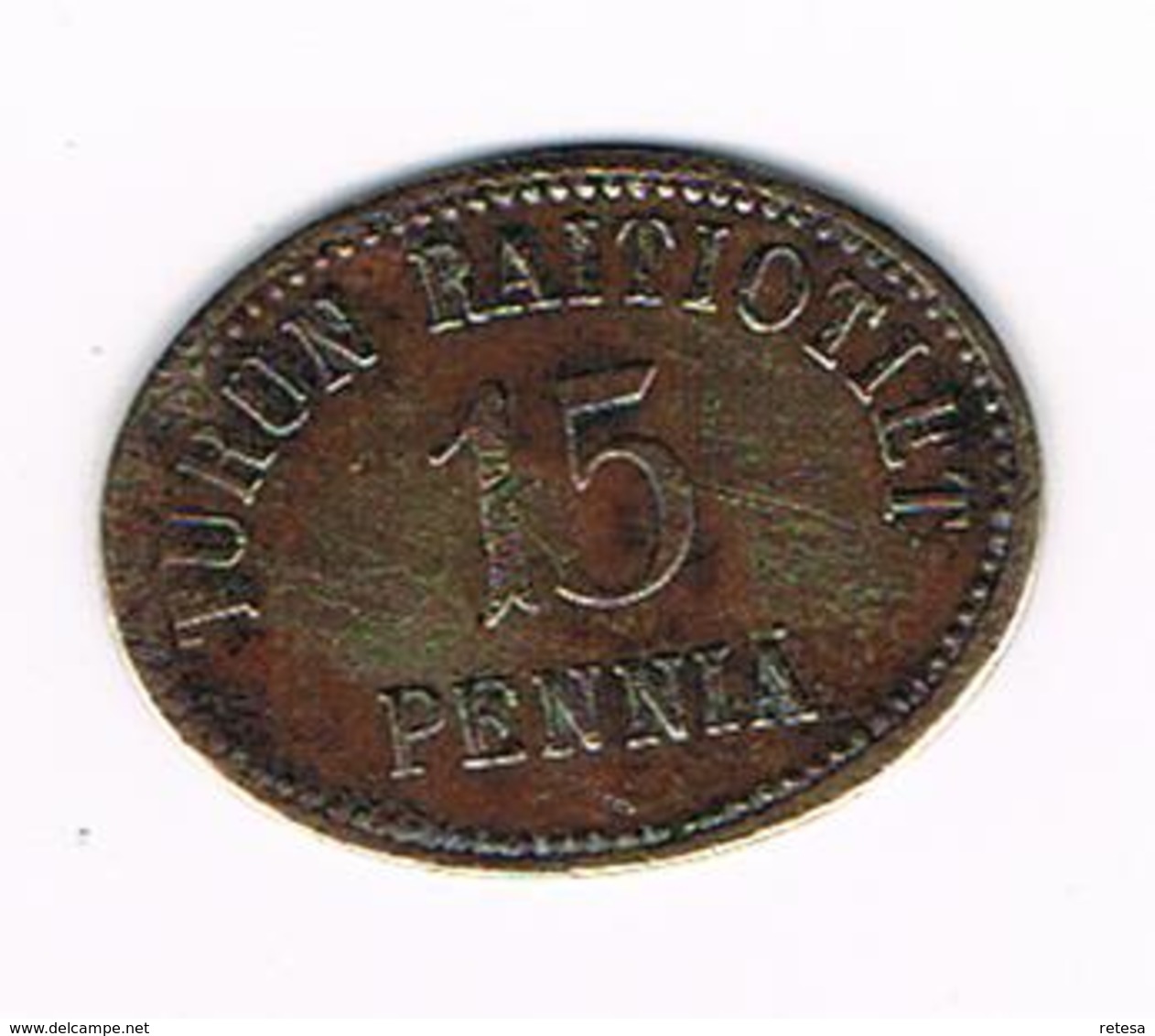 //   FINLAND TRAMWAY TOKEN - TURUNRAITIOTIET 15 PENNIA - ABO SPARVAGAR 15 PENNI 1890/1907 - Noodgeld