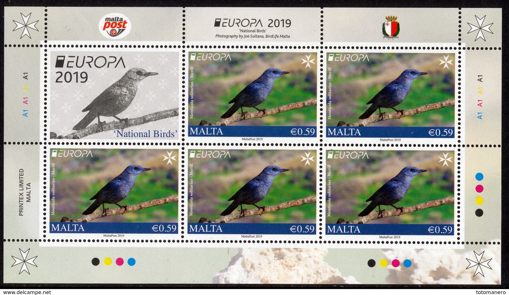 MALTA EUROPA 2019 "National Birds" SHEETLET**different Bottom Perforation, UNFOLDED - 2019