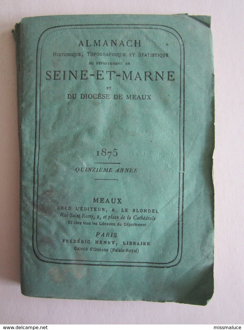 Almanach De Seine Et Marne Diocèse De Meaux 1875 Dans L'état Jouarre La Férté Sous Jouarre - Tourisme