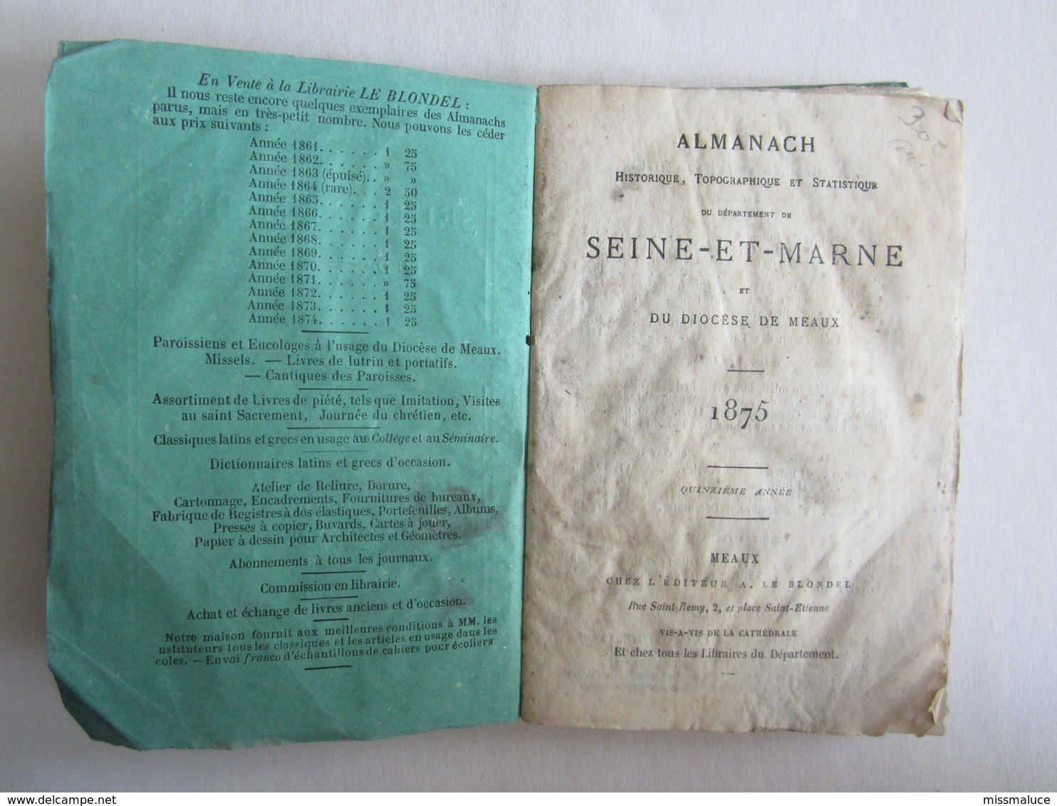 Almanach De Seine Et Marne Diocèse De Meaux 1875 Dans L'état Jouarre La Férté Sous Jouarre - Tourisme