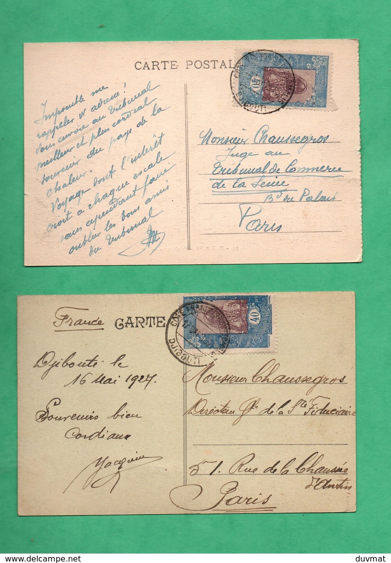 Afrique Djibouti Lot De 2 Cartes Postales Voyagées En 1927 - Djibouti