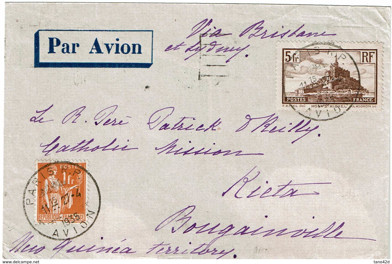 CTN-51A / LETTRE AVION PARIS / KIETA - BOUGAINVILLE 27/4/1935 DESTINATION PEU COMMUNE - Papua New Guinea