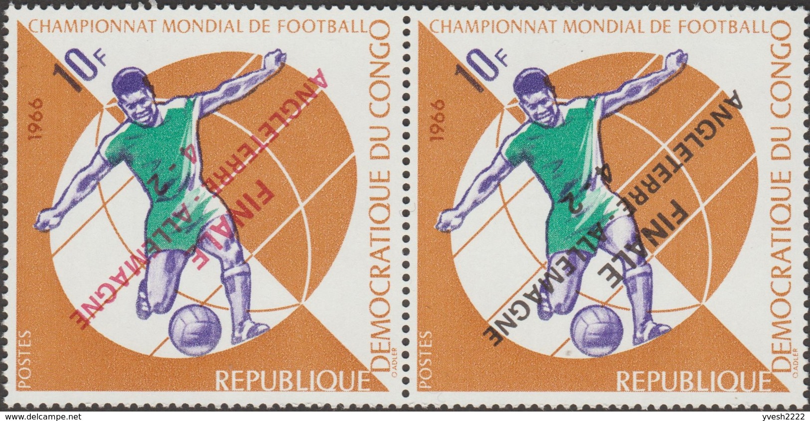 Congo Kin 1966 COB 638/45 Avec Surcharges Renversées. Finale De La Coupe Du Monde De Football, Angleterre-Allemagne - 1966 – Engeland