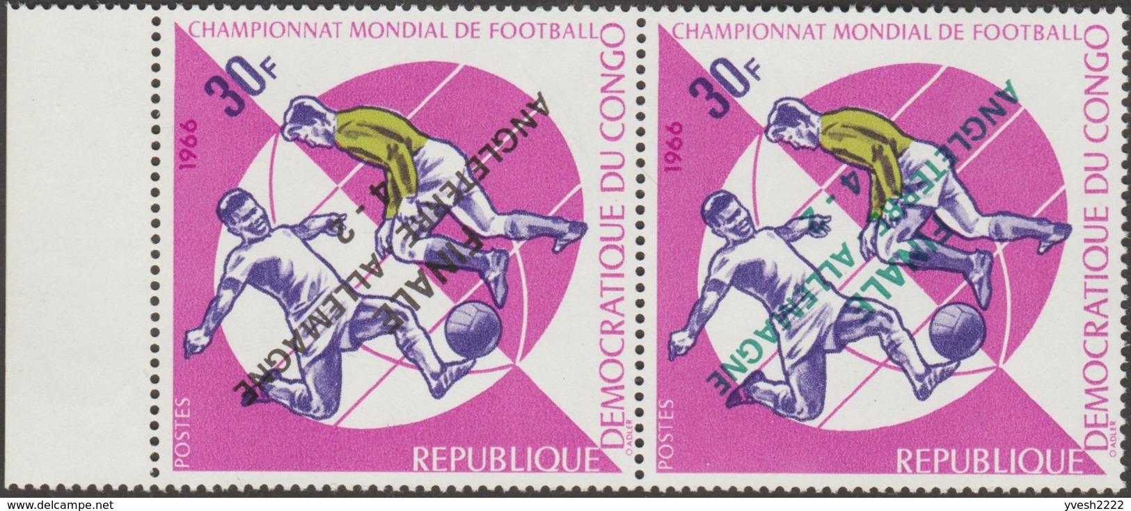 Congo Kin 1966 COB 638/45 Avec Surcharges Renversées. Finale De La Coupe Du Monde De Football, Angleterre-Allemagne - 1966 – Angleterre