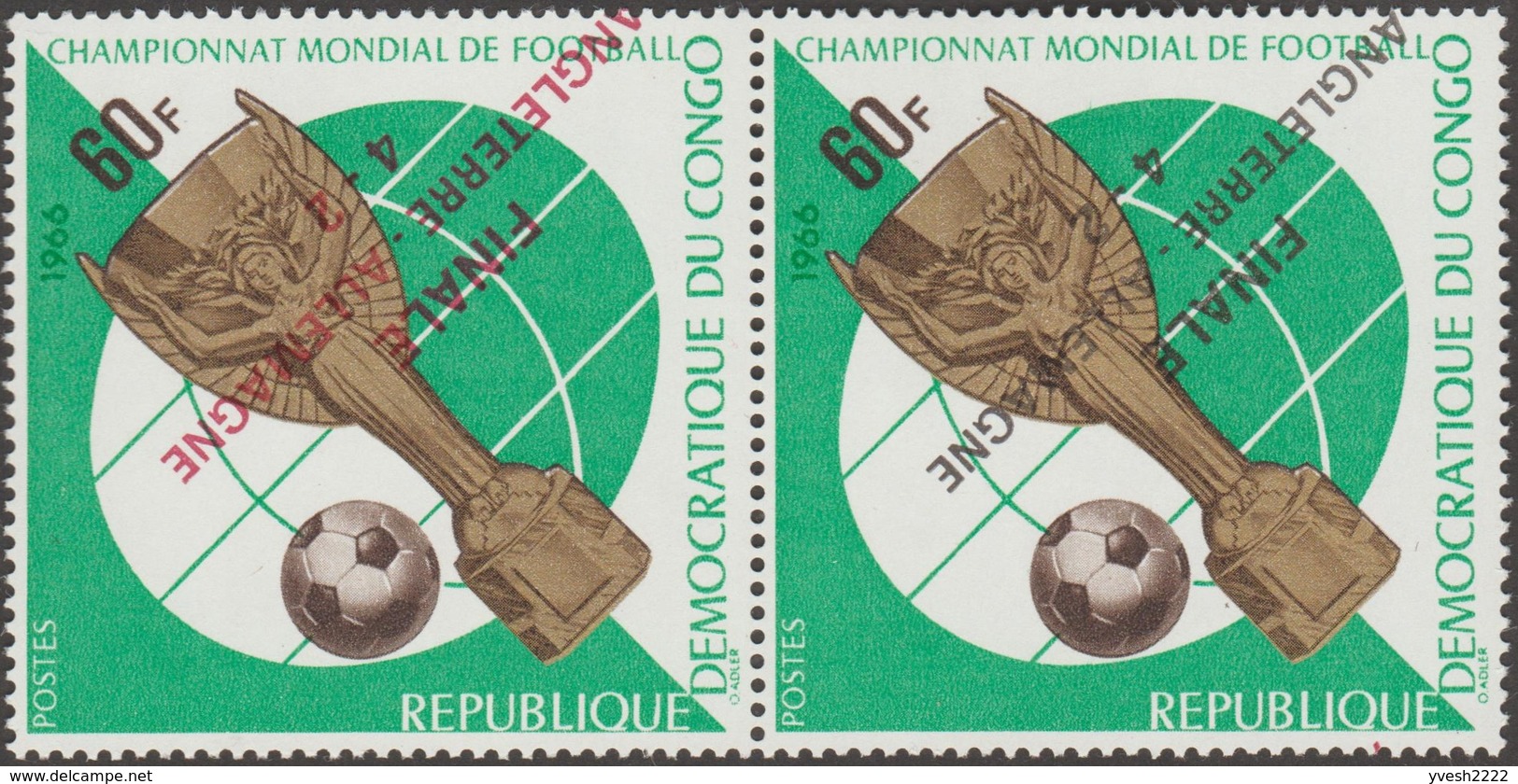 Congo Kin 1966 COB 638/45 Avec Surcharges Renversées. Finale De La Coupe Du Monde De Football, Angleterre-Allemagne - 1966 – England