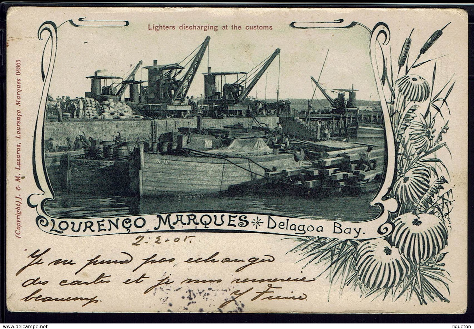 Mozambique - CPA Lourenco Marquès - Delagoa Bay "Lighters Discharging At The Customs" Ecrite En 1905 - B/TB - - Mozambique