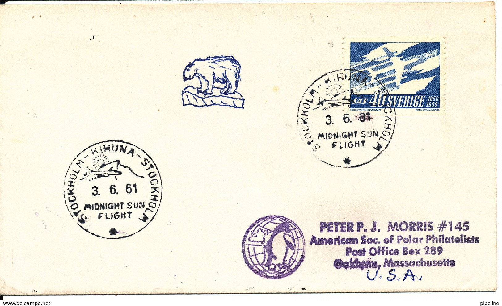 Sweden Cover Midnight Sun Flight Stockholm - Kiruna - Stockholm 3-6-1961 - Covers & Documents