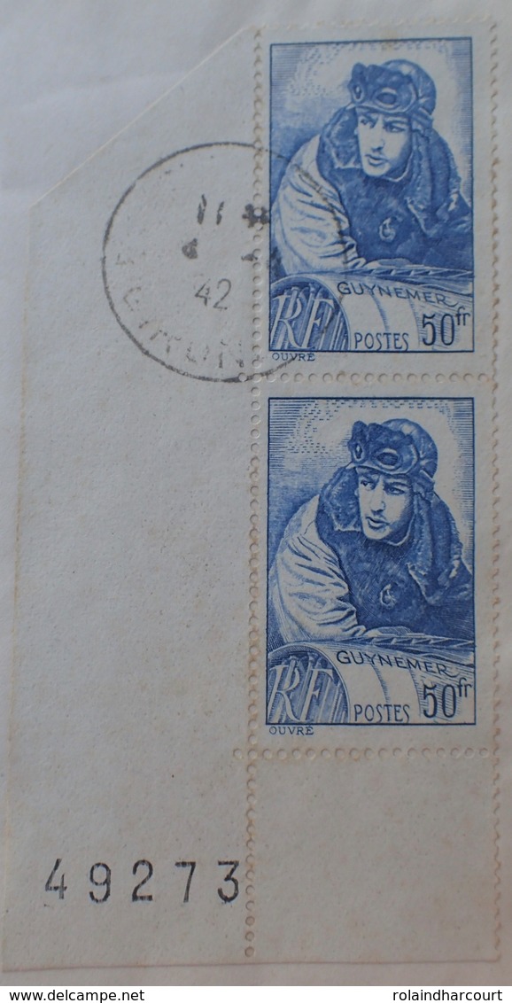 R1947/146 - 1942 - GUYNEMER - PAIRE N°461 Seule Sur ✉️ De BORDEAUX à BORDEAUX - Timbres CdF Avec Numéro De Feuille - Lettres & Documents