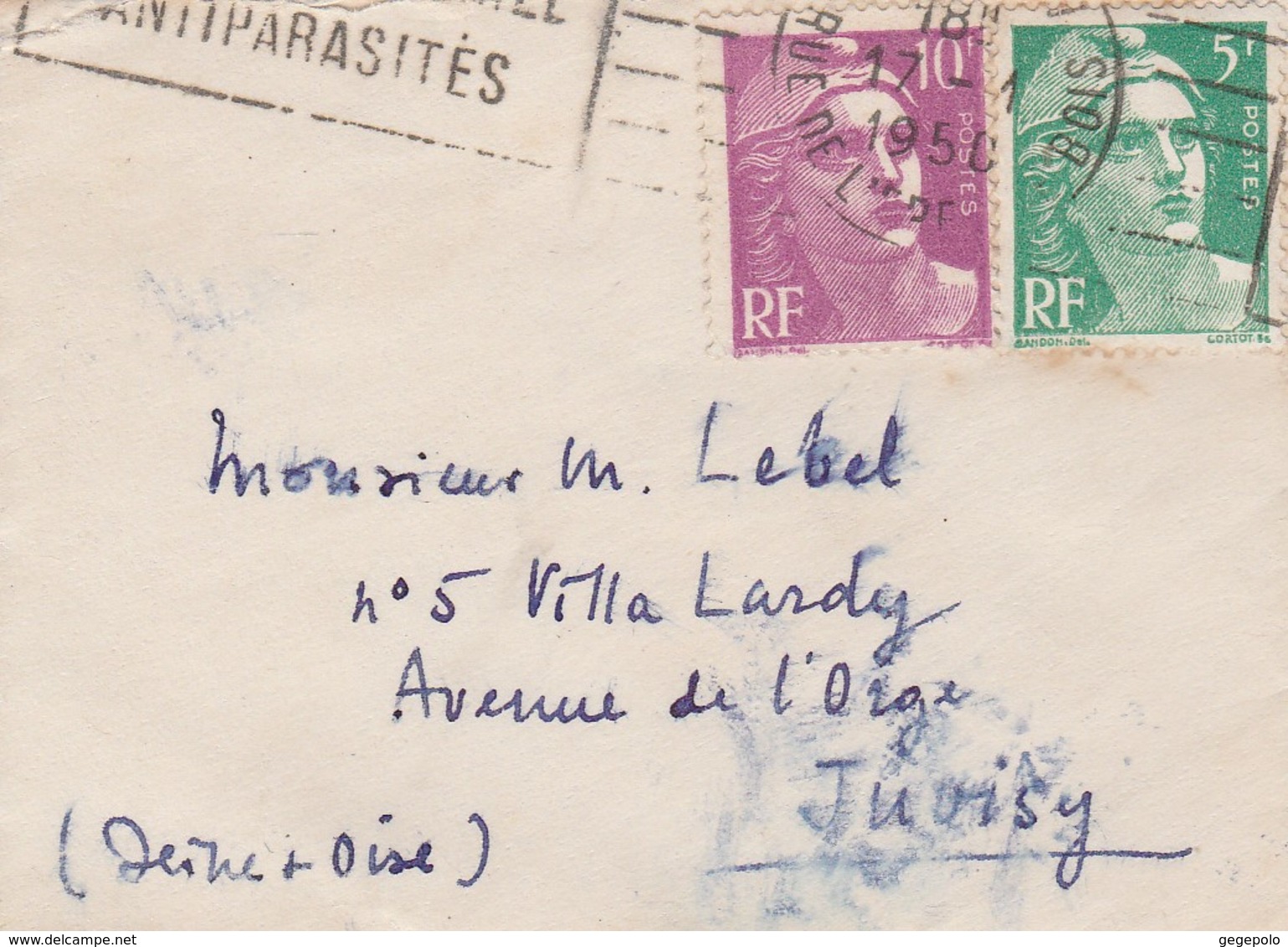 Lettre Envoyée à Juvisy Sur Orge ( 91 ) En 1950 ,  Petit Format  9 Cm X 6,5 Cm  ( Rare ) - 1921-1960: Modern Period