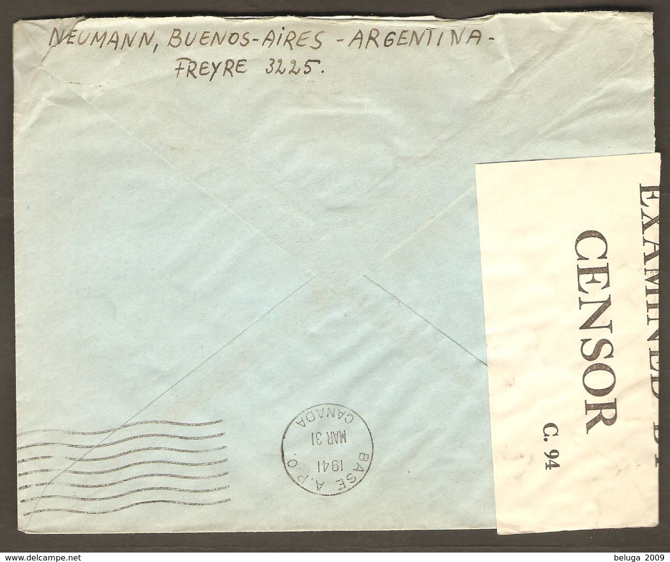 German Jewish Refugee POW Canada 1941 Camp N Sherbrooke Censor Cover From Neumann Argentina To Siegfried Weinstein - WW2