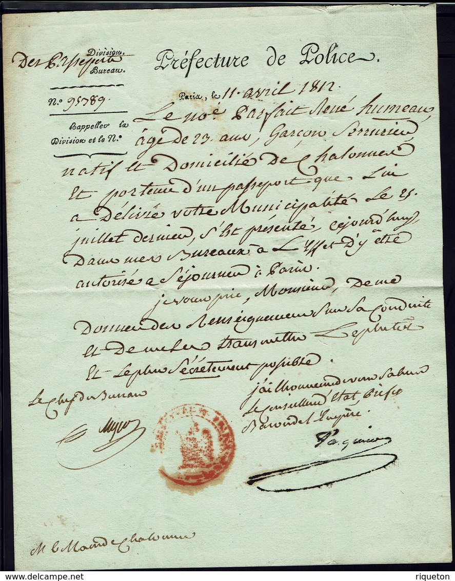 FR - 1812  "Conseiller D'Etat Préfet De Police" Lettre Franchise Pour Le Maire De Chalonnes - B/TB - - 1801-1848: Précurseurs XIX