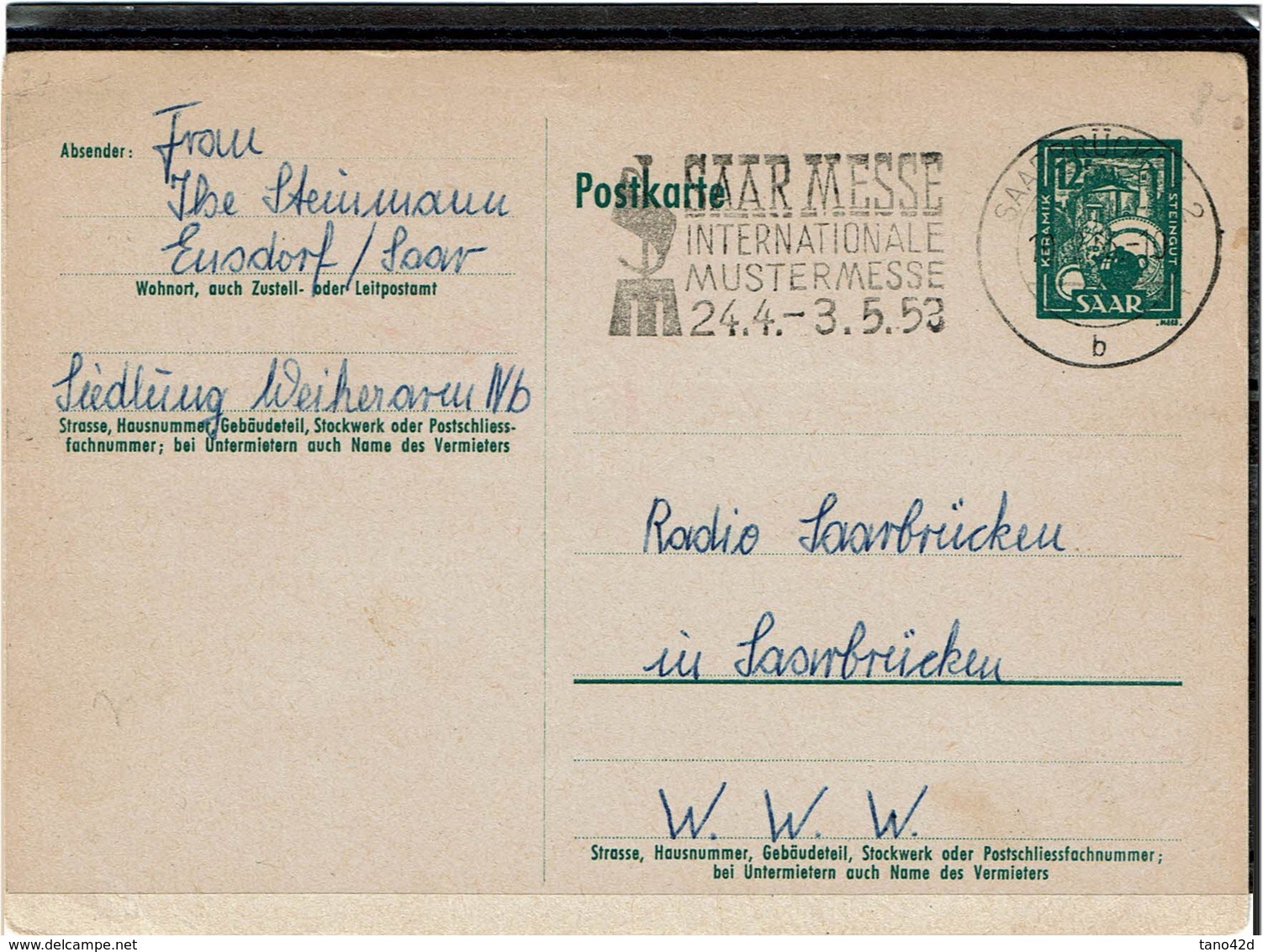 DIV1 -  SARRE CARTE POSTALE CIRCULEE - Lettres & Documents