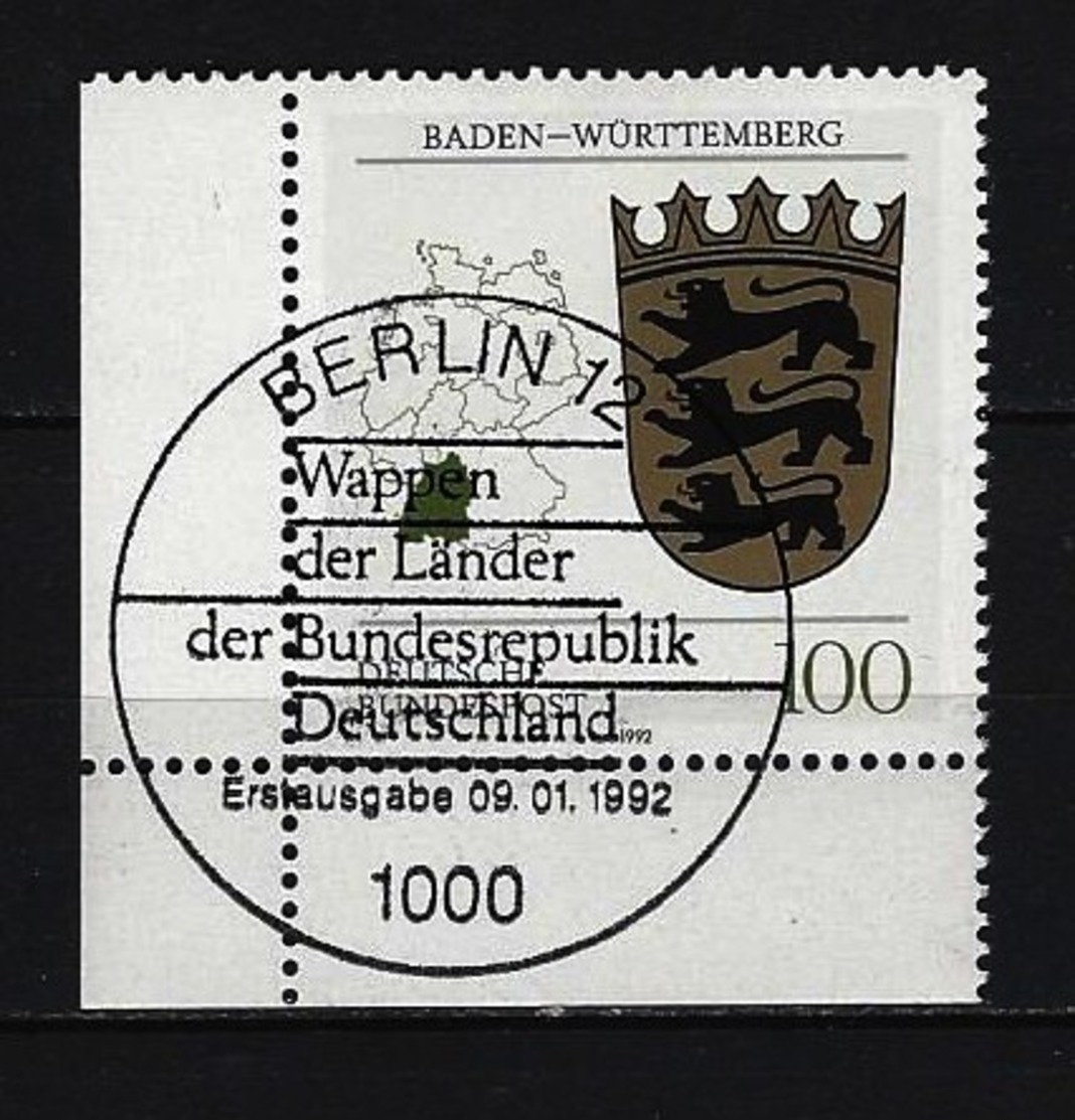 BUND Mi-Nr. 1586 Eckrandstück Links Unten Wappen Baden - Württemberg Gestempelt Berlin - Gebraucht