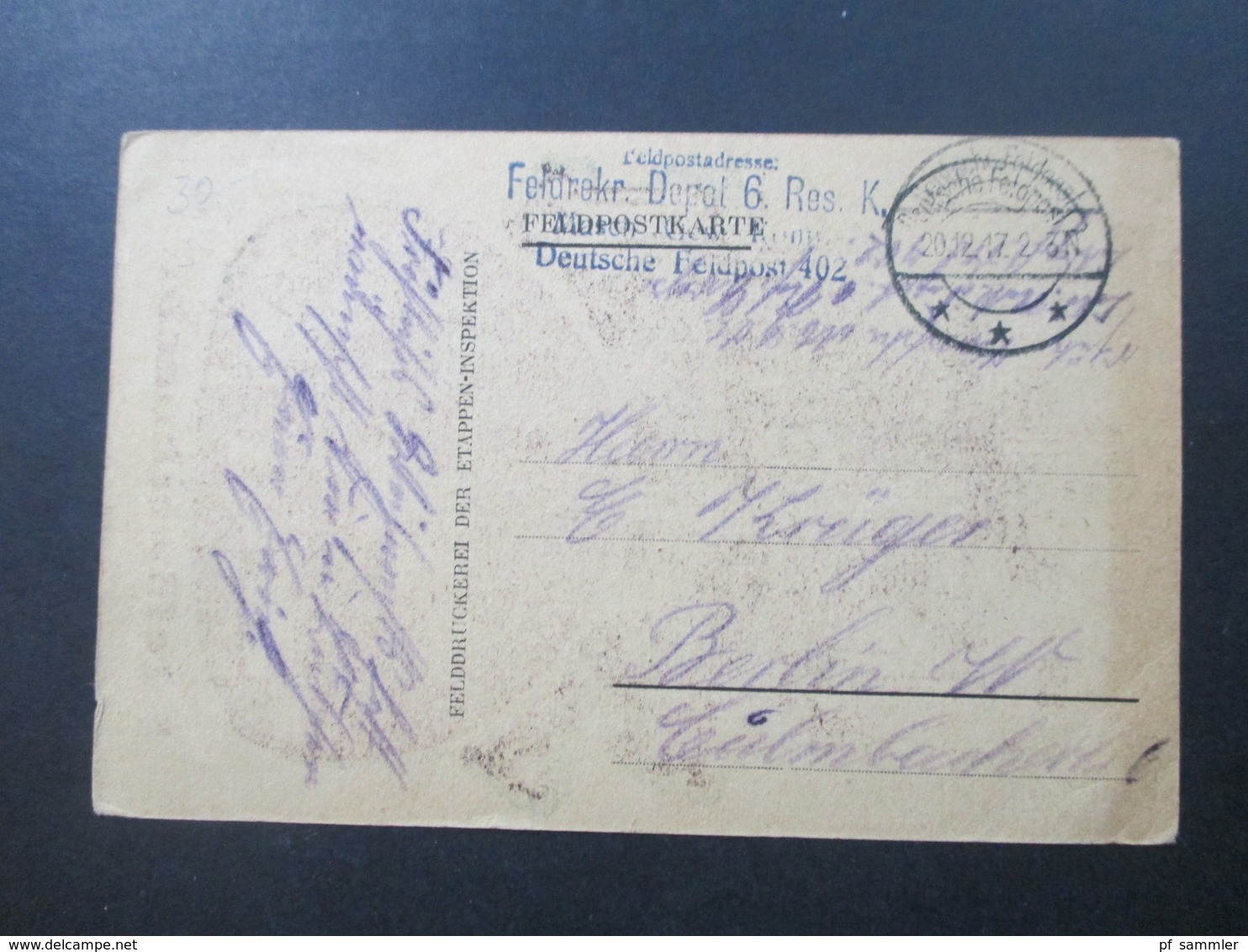 4. Feldweihnacht 1917 Felddruckerei Der Etappen-Inspektion Deutsche Feldpost 402 Feldrekt. Depot 6 - Otros & Sin Clasificación