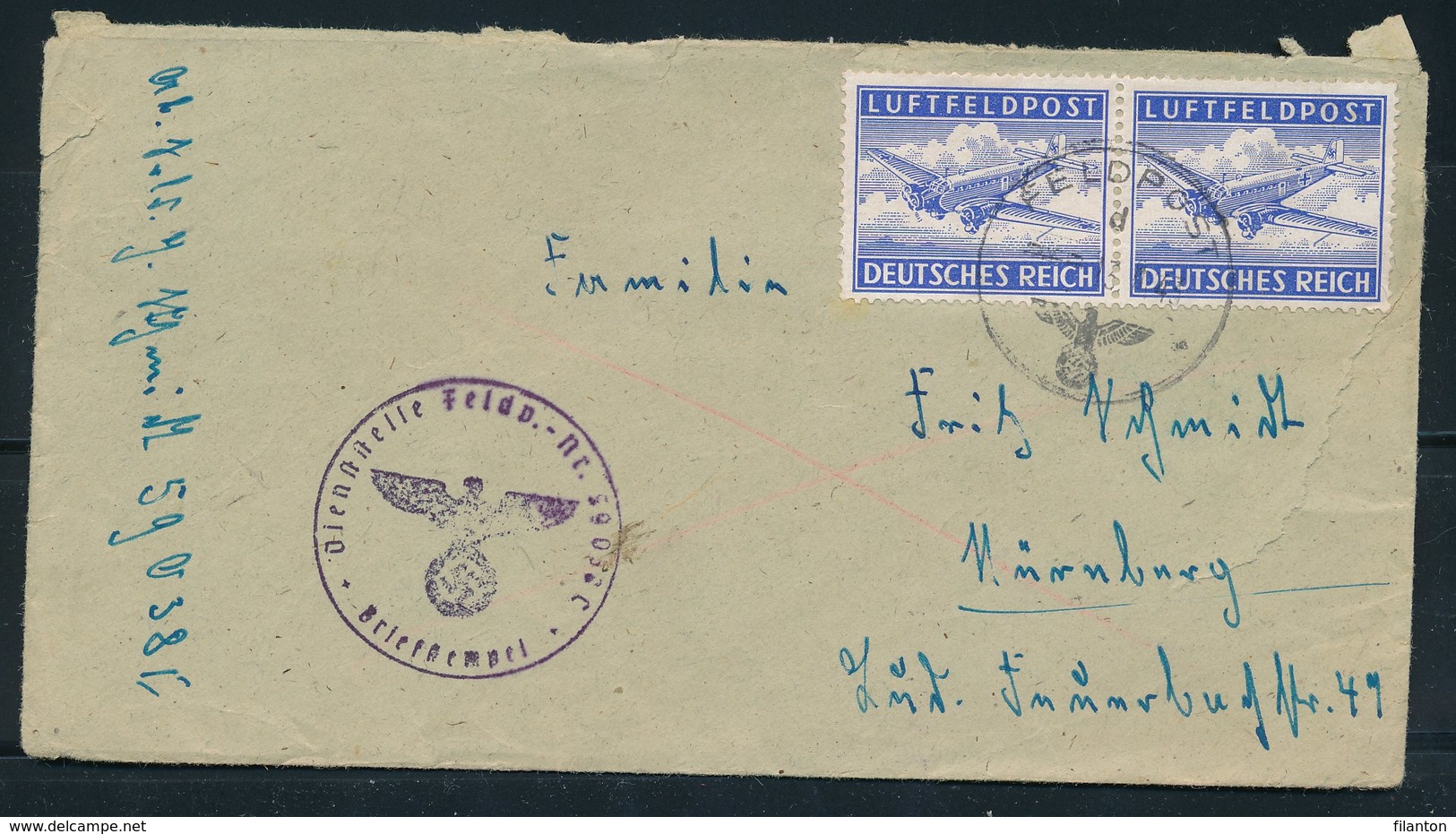 DEUTSCHES REICH - Luftfeldpost Nach Nürnberg  (ref. 1612) - Poste Aérienne & Zeppelin