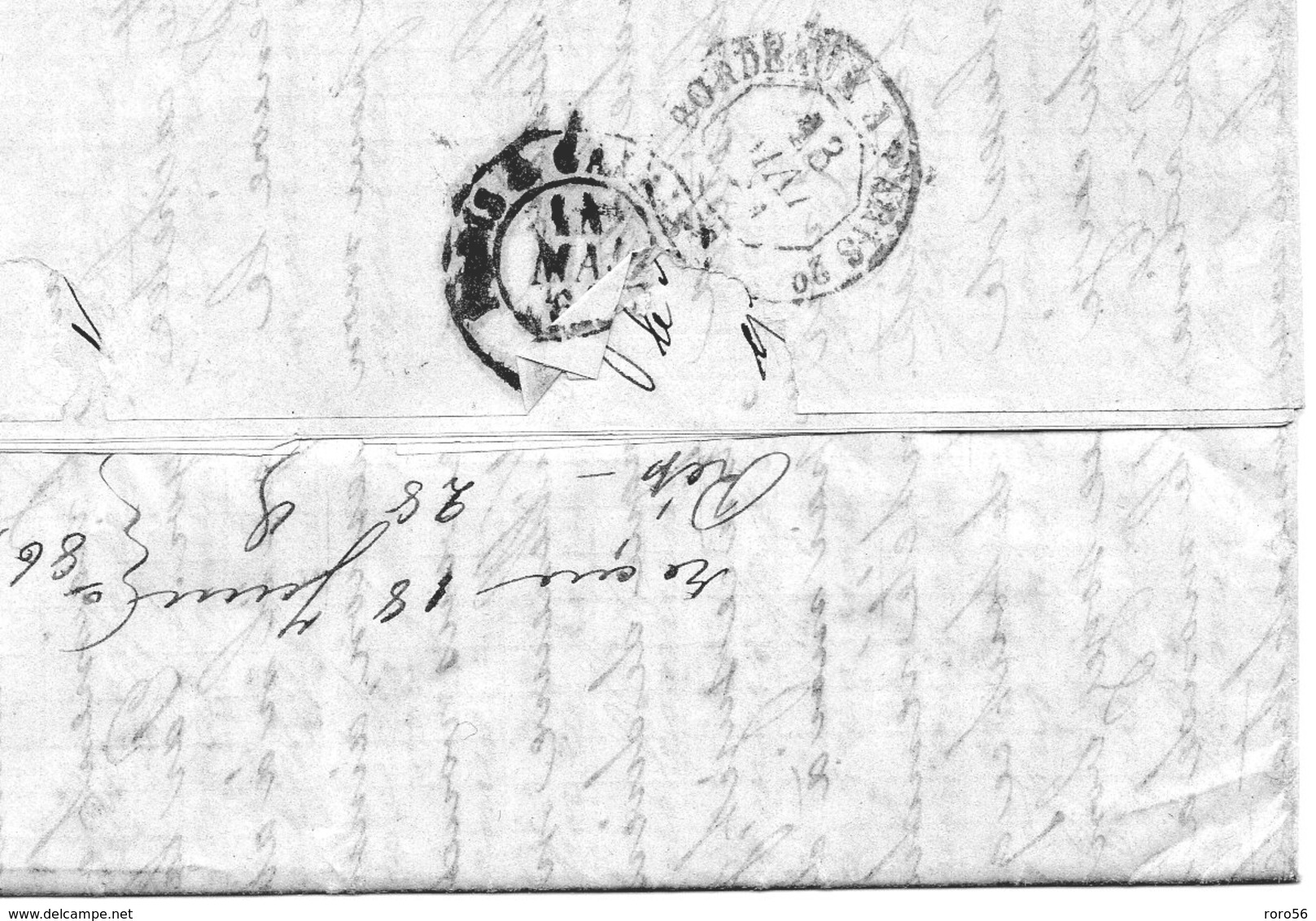 Lettre (3 Pages)pour Lima (Pérou) Aff.no16 Et 17 Paires(marges Courtes) De Bordeaux-1861. - Poste Maritime