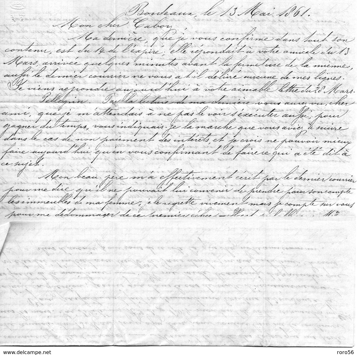 Lettre (3 Pages)pour Lima (Pérou) Aff.no16 Et 17 Paires(marges Courtes) De Bordeaux-1861. - Poste Maritime