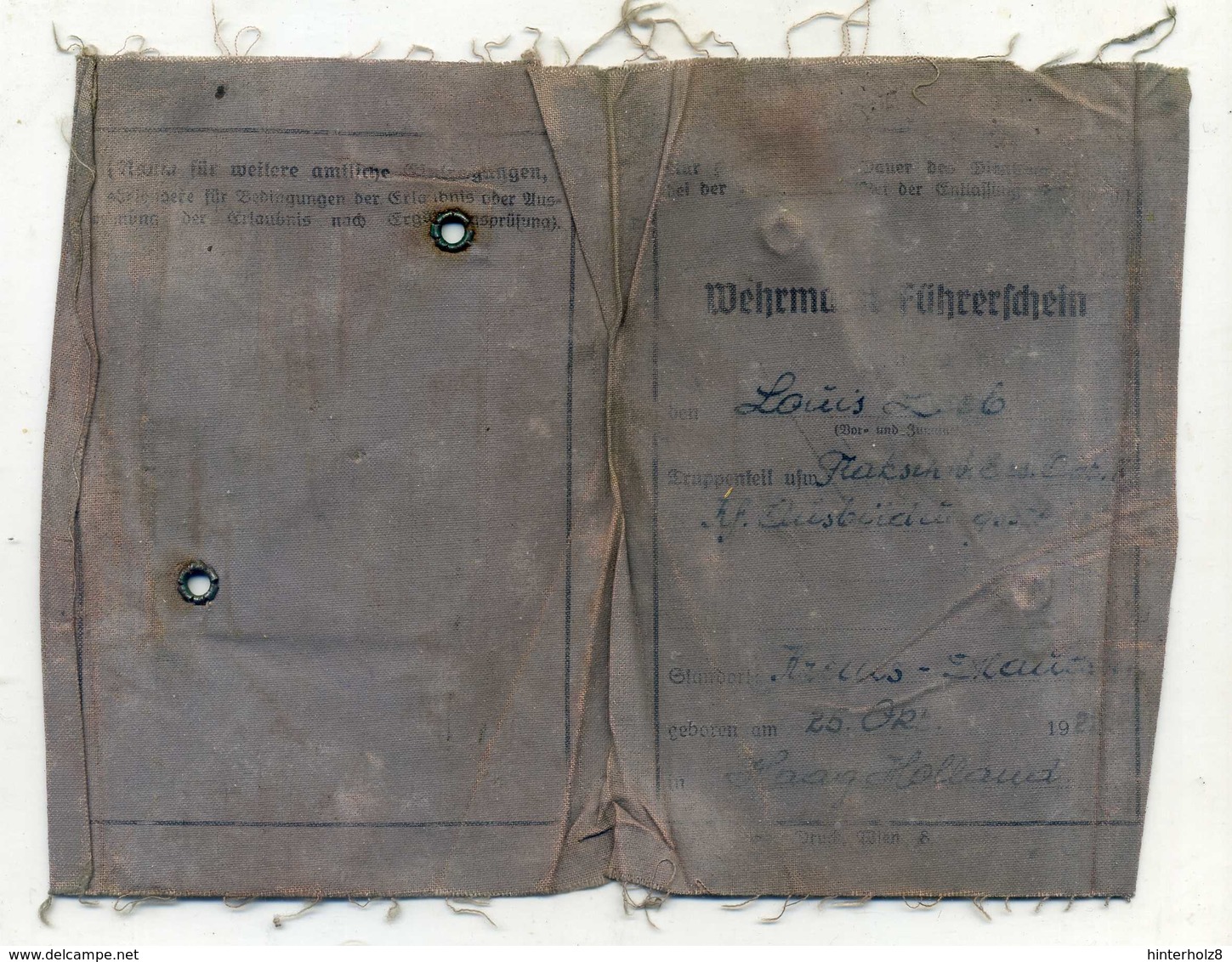 Ostmark, Krems-Mautern; Wehrmachts-Führerschein ( Leinen ), 1941 - Documents