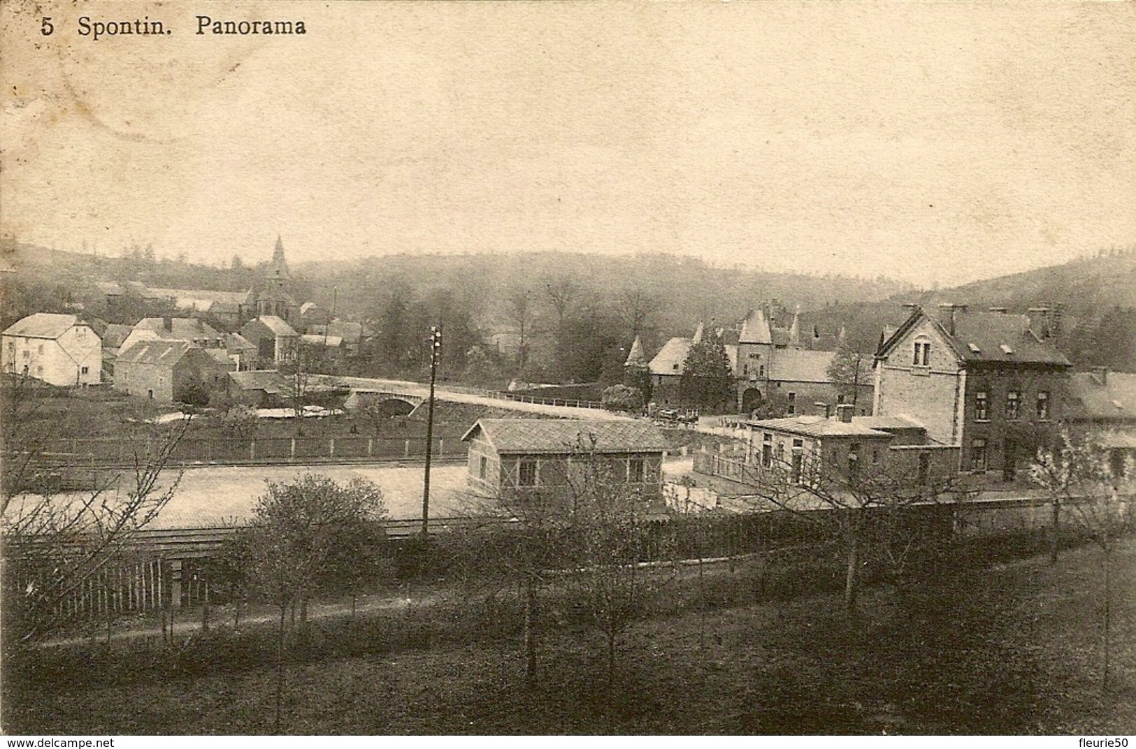 SPONTIN.  Panorama ( La Gare, Le Châteaux, L'église) Oblitération 1912, Vers Villers-le-Gambon. - Yvoir