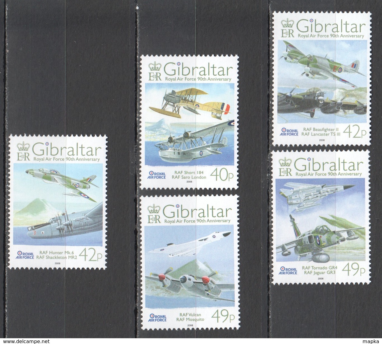 R325 2008 GIBRALTAR AVIATION WWI WORLD WAR I ROYAL AIR FORCE 5ST MNH - Avions