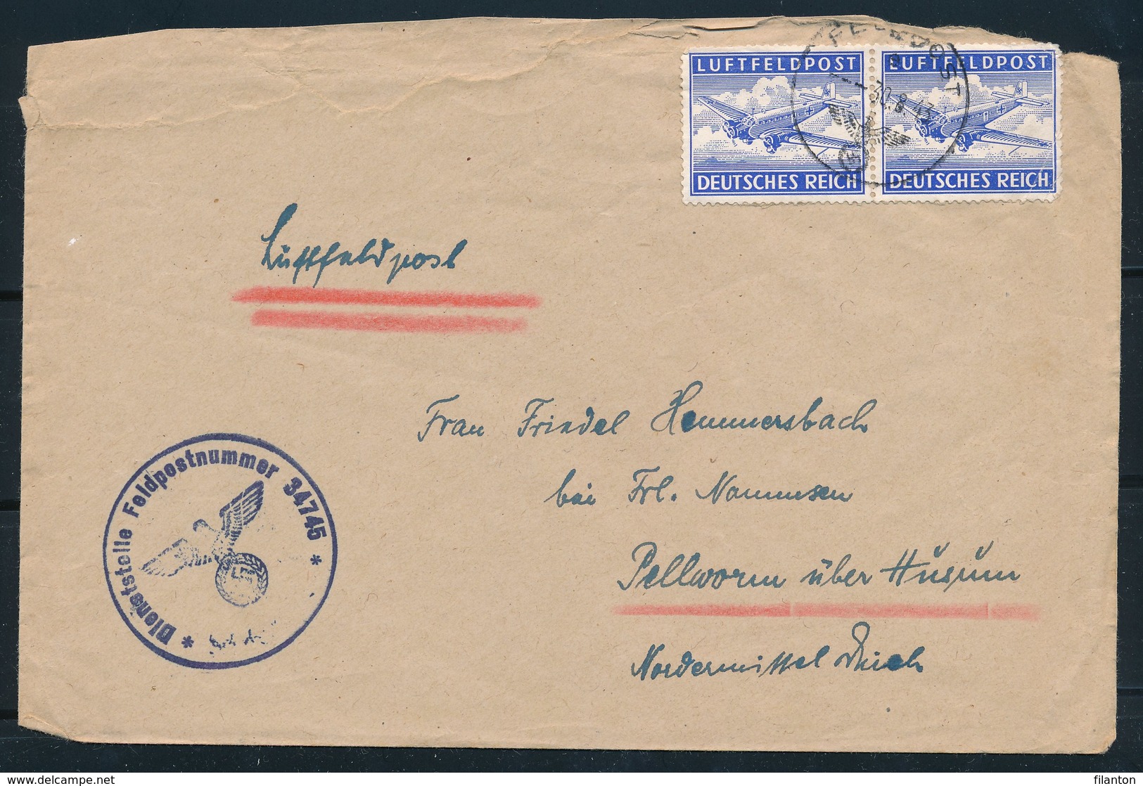 DEUTSCHES REICH - Luftfeldpost Dd 30-08-43 (ref. 1614) - Poste Aérienne & Zeppelin