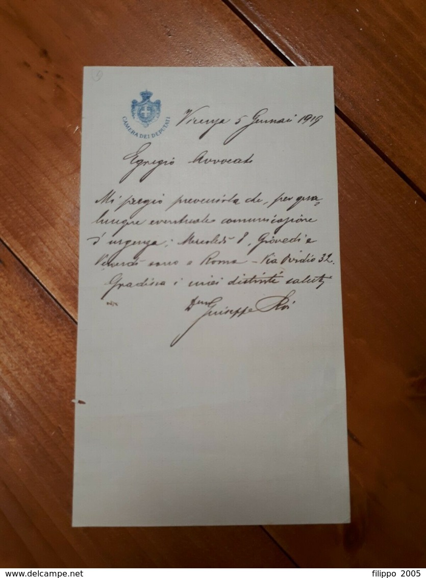 1919 - AUTOGRAFO GIUSEPPE ROI - DEPUTATO E SINDACO DI VICENZA - Altri & Non Classificati