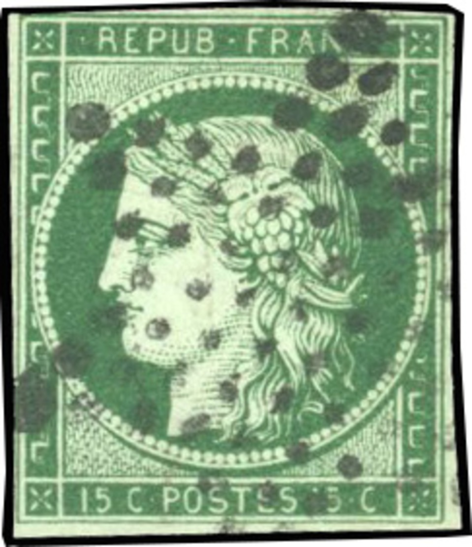 O 15c. Vert Foncé. Obl. étoile. Petites Marges. B.(cote : 1250) - 1849-1850 Cérès