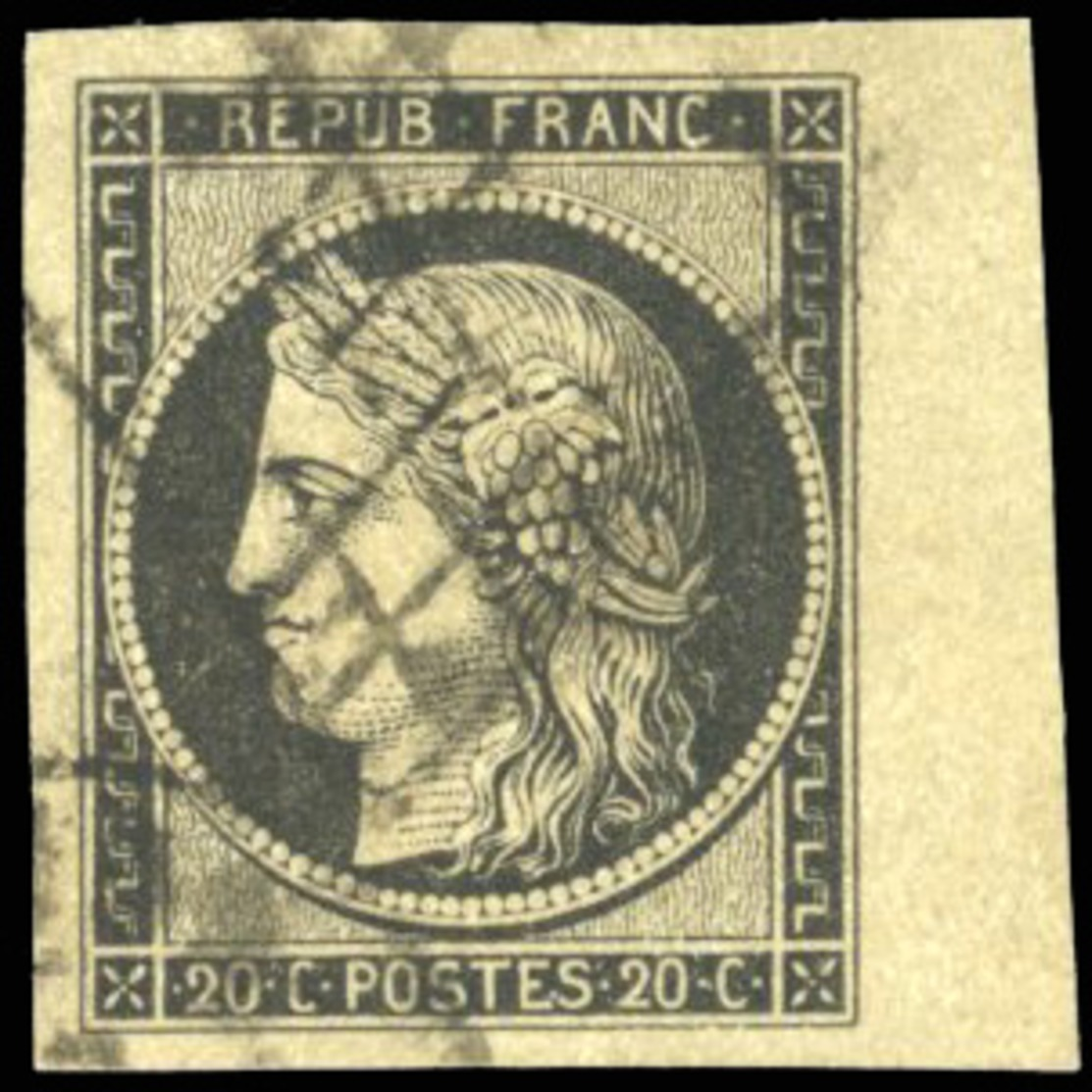 O 20c. Noir. BdeF. Grandes Marges, BdeF Verdâtre Signé Dilleman. TB.(cote : 0) - 1849-1850 Cérès