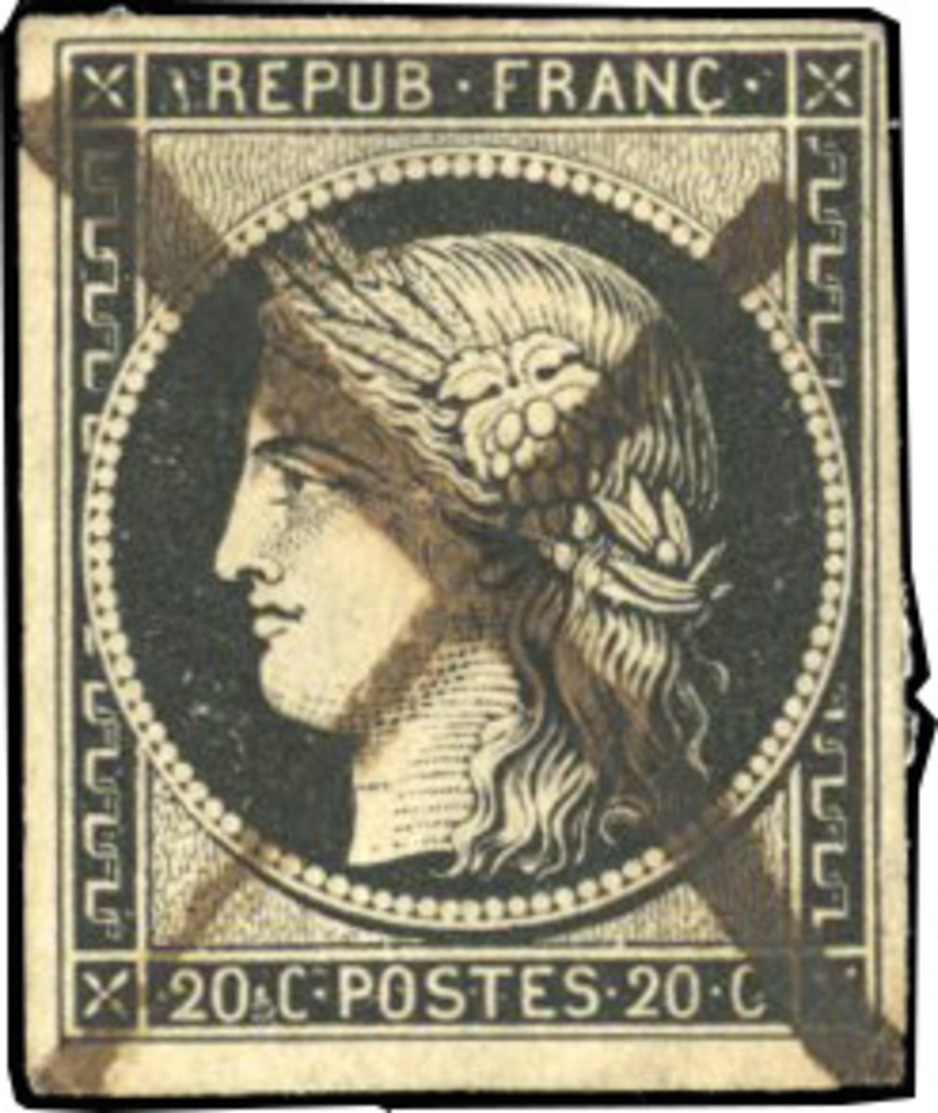 O 20c. Noir S/chamois. Obl. Plume. B.(cote : 0) - 1849-1850 Cérès