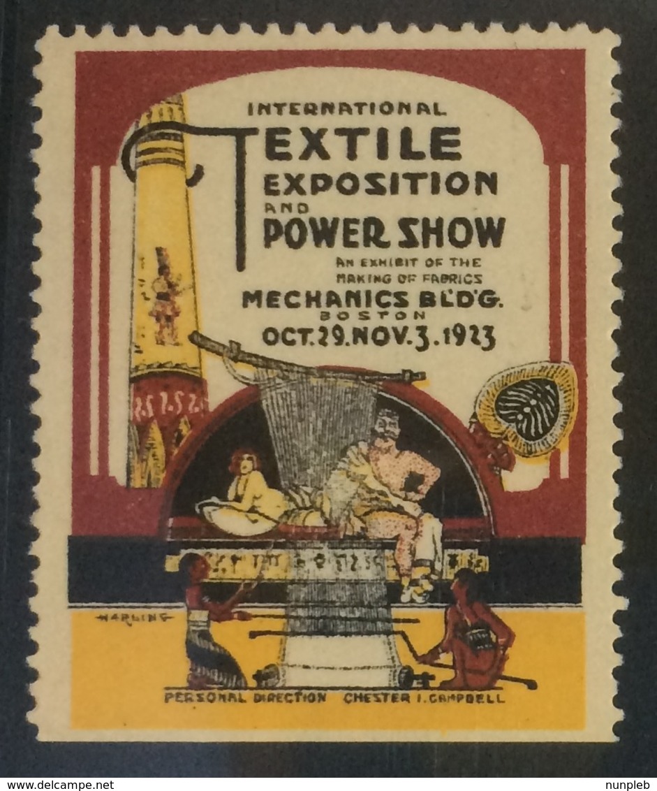 USA 1923 Vignette Cinderella - Boston Textile Exposition And Power Show - Erinnophilie