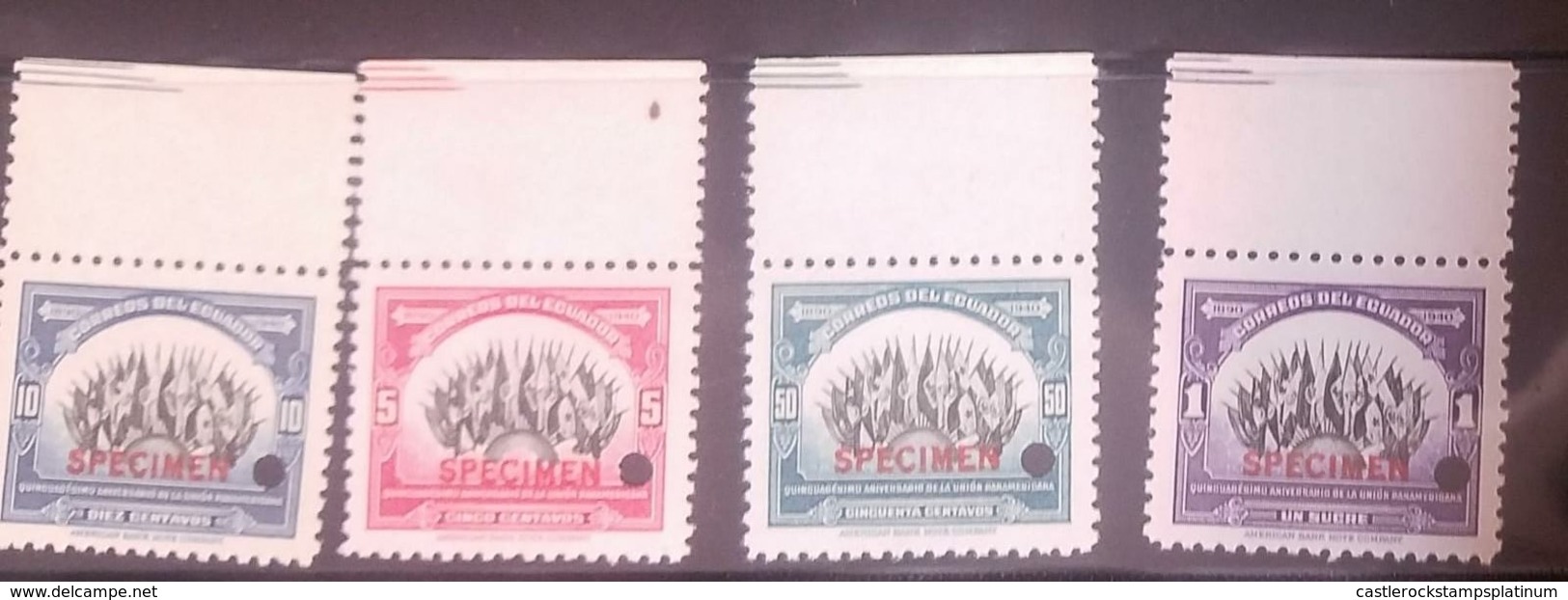 O) 1940 ECUADOR, SPECIMEN PUNCH PROOF,  PAN AMERICAN UNION - SCT 394 -397 - FLAGS OF THE AMERICAN REPUBLIC, MNH - Ecuador