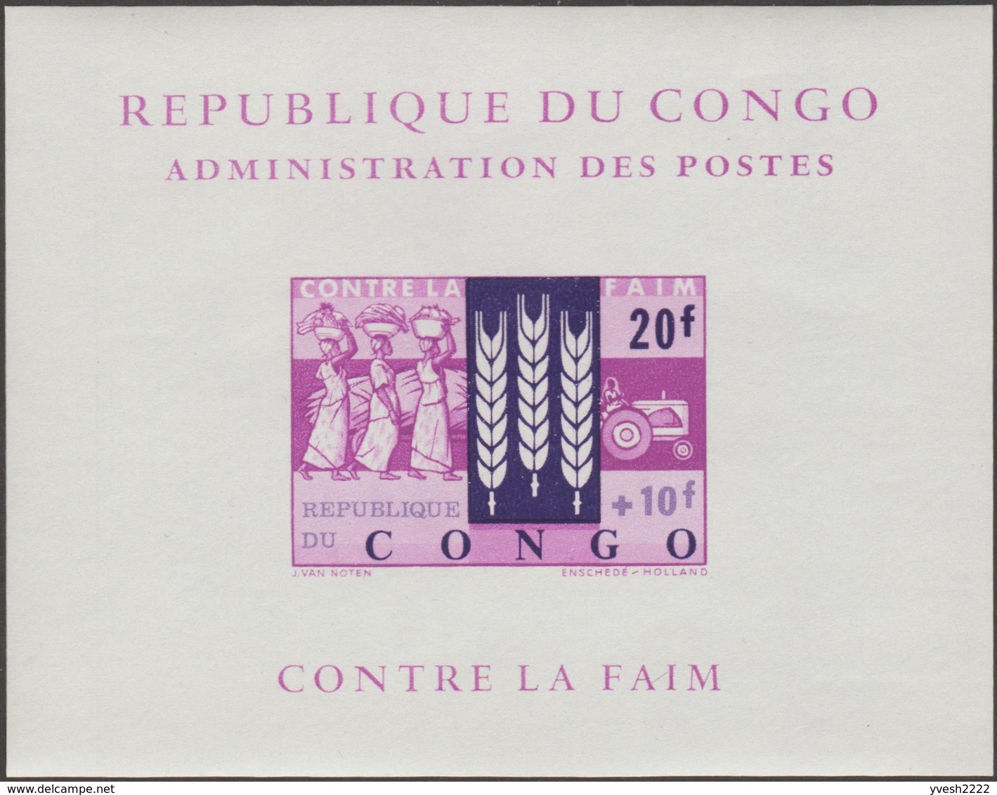 Congo Kin 1963 COB LX 480. Lutte Contre La Faim. Feuillet De Luxe - Contro La Fame