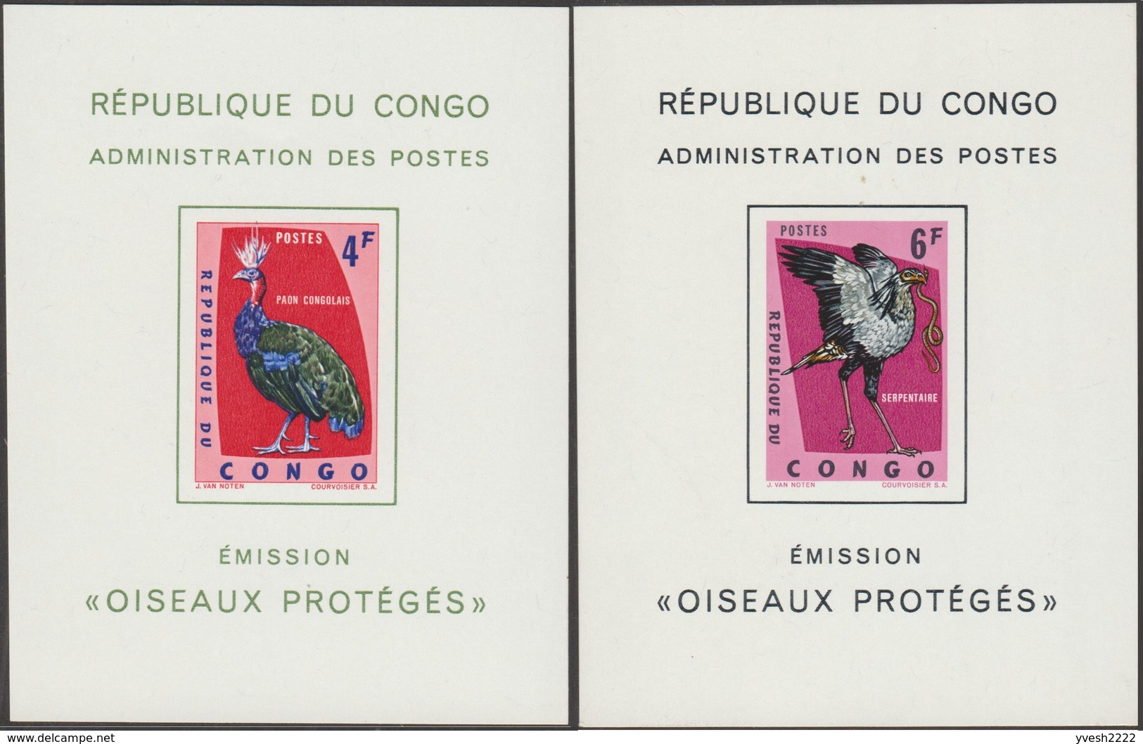 Congo Kin 1963 COB LX 488 Et 490. Oiseaux, Paon Et Serpentaire. Feuillets De Luxe, Serpent - Peacocks