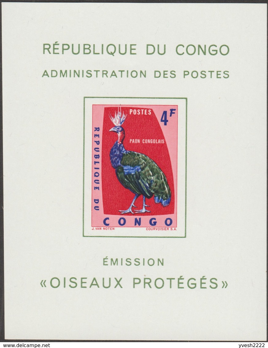 Congo Kin 1963 COB LX 488 Et 490. Oiseaux, Paon Et Serpentaire. Feuillets De Luxe, Serpent - Paons