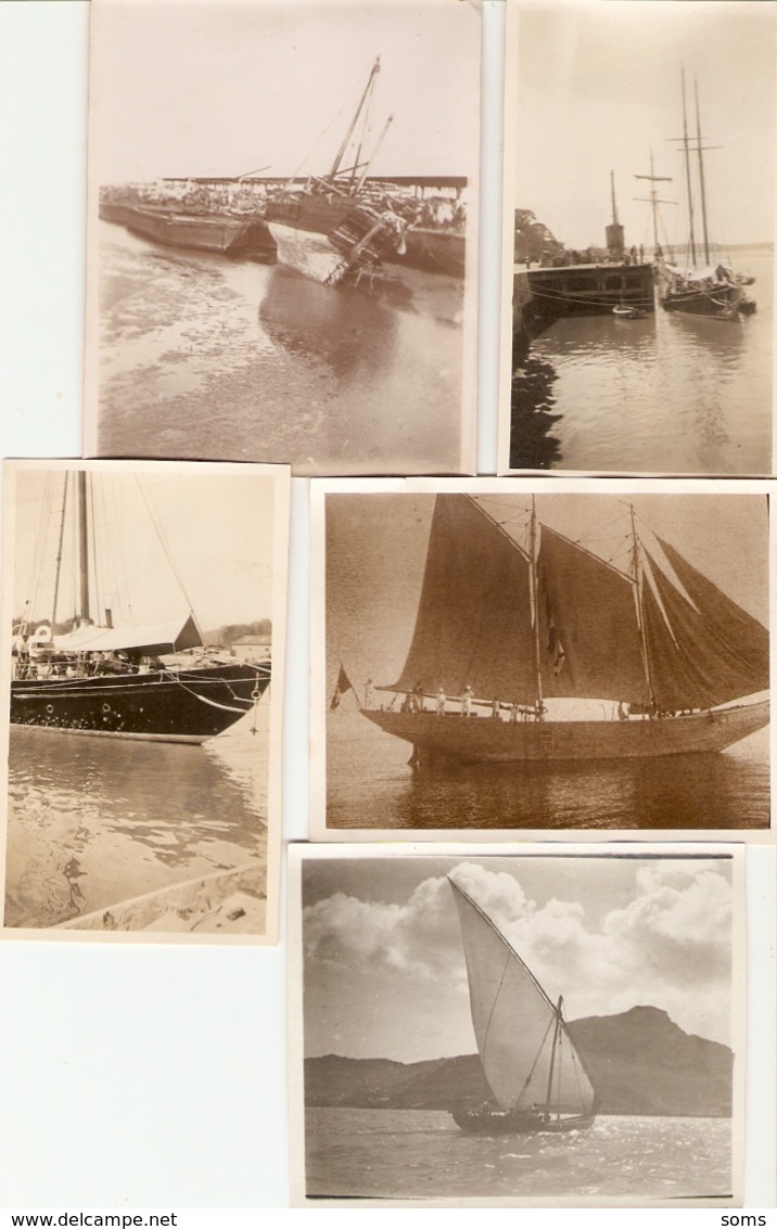Lot De 5 Photographies Anciennes De Djibouti, Boutre, Ketch, Nettoyage De Coque, Photo Des Années 1930 - Bateaux